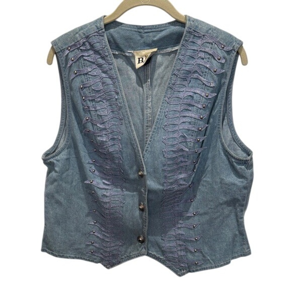 Vintage BXB Denim Vest Embellished‎ Studded Sleeveless Jean Vest